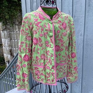 David Brooks Green and Pink Embroidery Button Front Jacket (Size L)